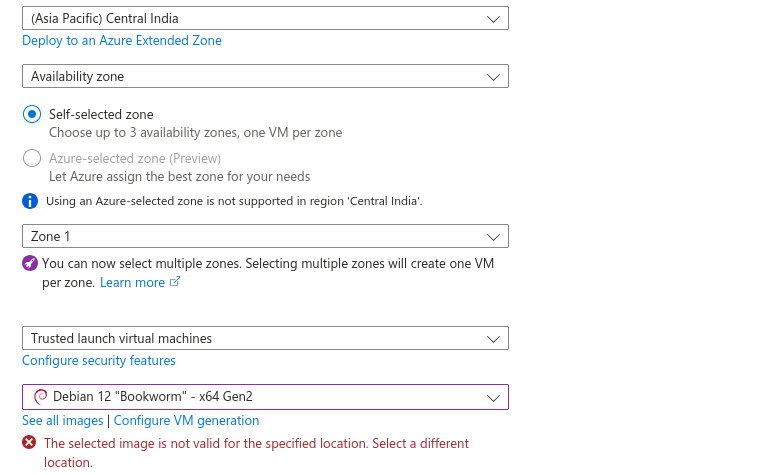 azure debian image not available