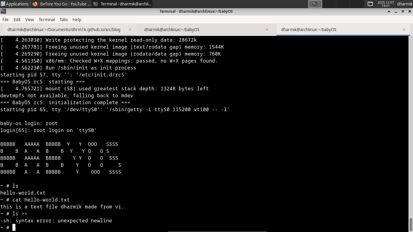 babyos running in qemu
